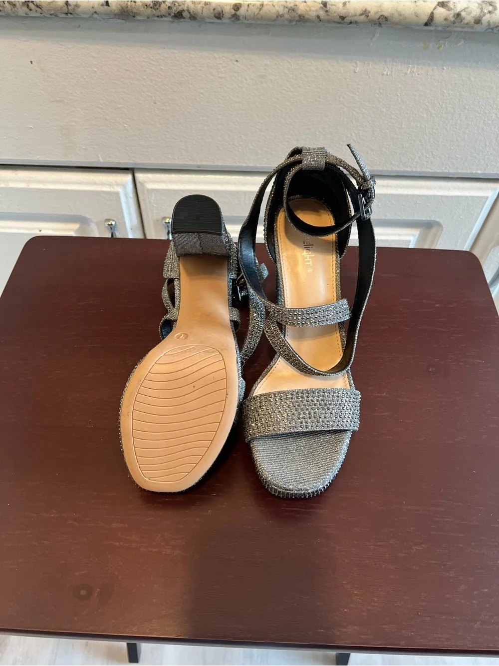 Limelight Women's Lainey Sparkle Platform Block Heel Pewter Sandals Size 7
